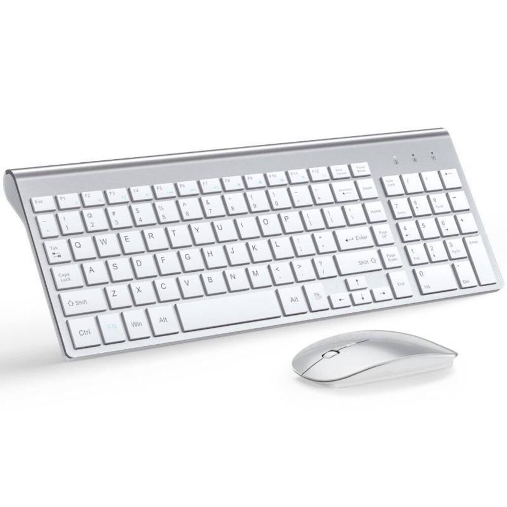 TopMate Wireless Keyboard and Mouse Combo Ultra Slim Silent Silver White